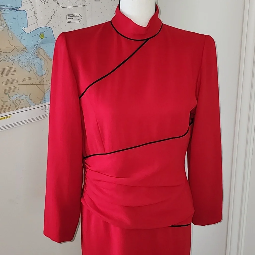 VINTAGE "HELGA" RED/BLACK DRESS SZ 8? - Picture 2 of 8